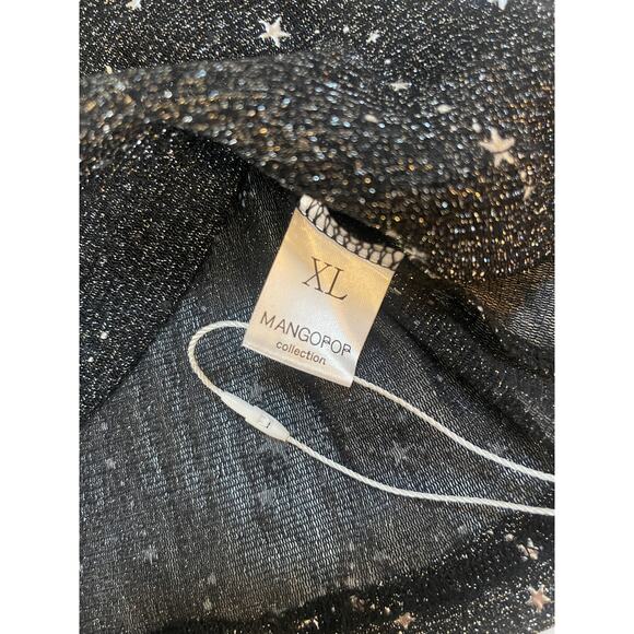 NWT MANGOPOP Collection SHEER Black Silver Stars Top Short Sleeve NYE - Size XL - Picture 4 of 8